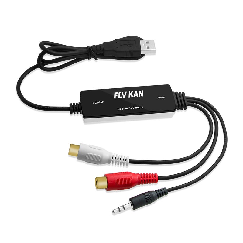 Fly Kan بطاقة التقاط الصوت FLY KAN USB 2.0 لنظام ويندوز 10/8.1/8/7 ونظام ماك OS 10.14 - جهاز تسجيل الصوت لأشرطة الكاسيت الفينيل إلى محول mp3 - Image 1